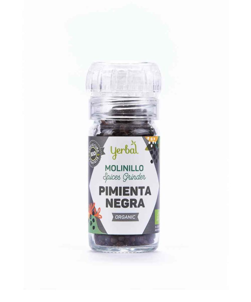Pimienta negra ecológica entera en molinillo Yerbal en MeetBIO