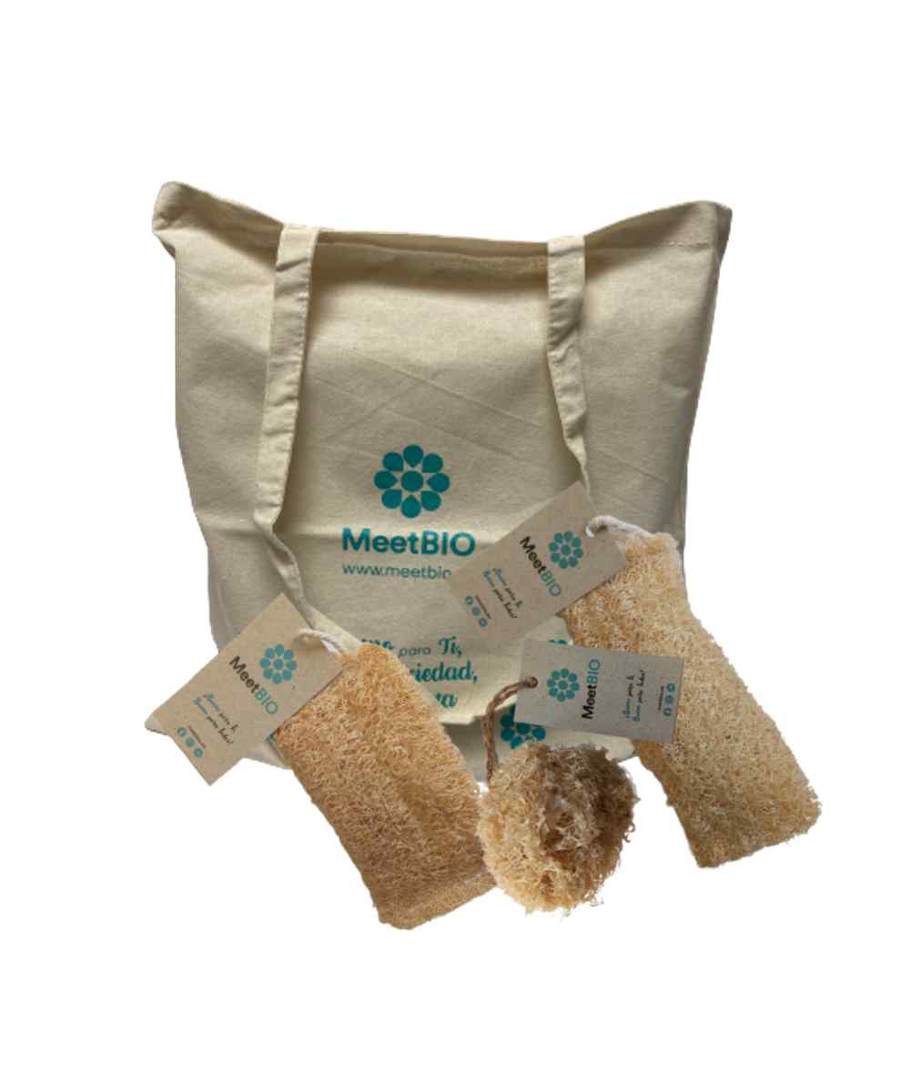 pack de 3 esponjas y estropajos natural de luffa ecológica MeetBIO