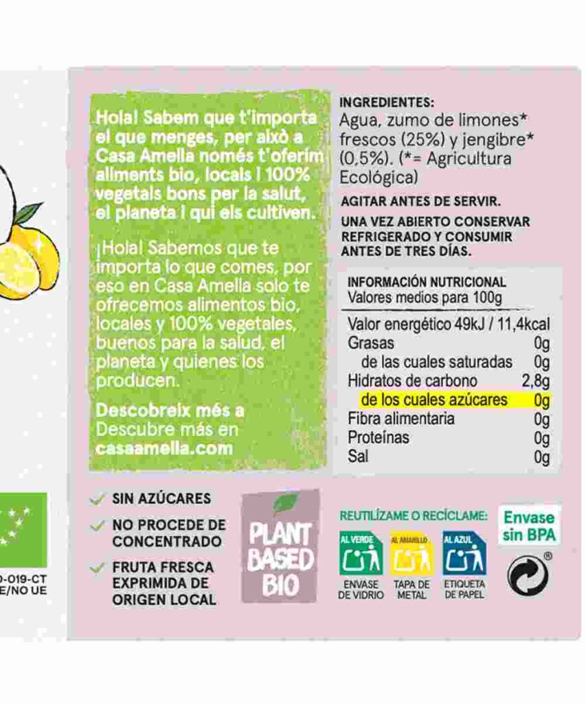 limonada con jenjibre BIO Casa Amella