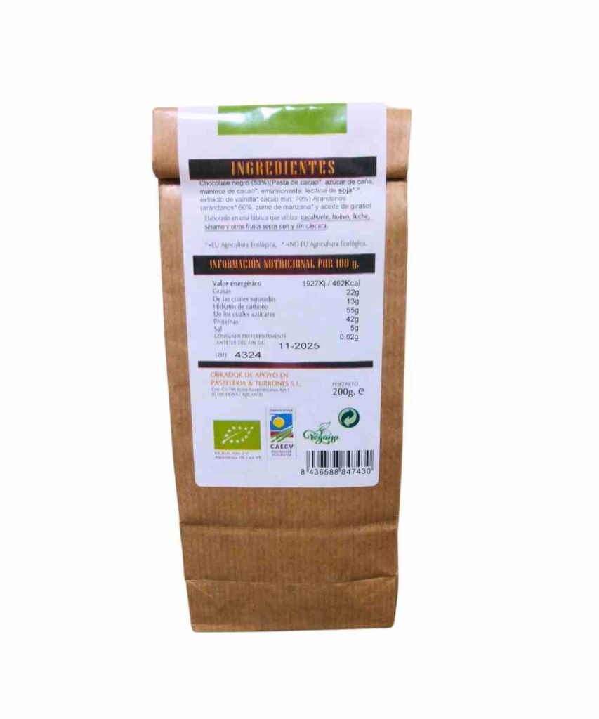Arándanos con choco negro 70% ecológicos y veganos Nutxes