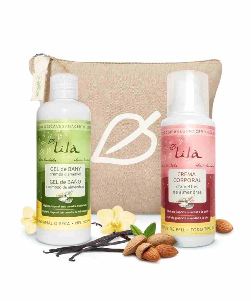 pack de regalo cuidado corporal con almendras ecológico y vegano Lila