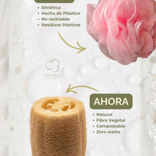 esponja de luffa natural para la ducha vs esponja de plástico convencional