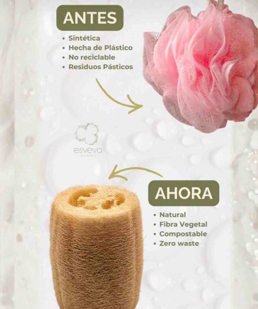 esponja de luffa natural para la ducha vs esponja de plástico convencional