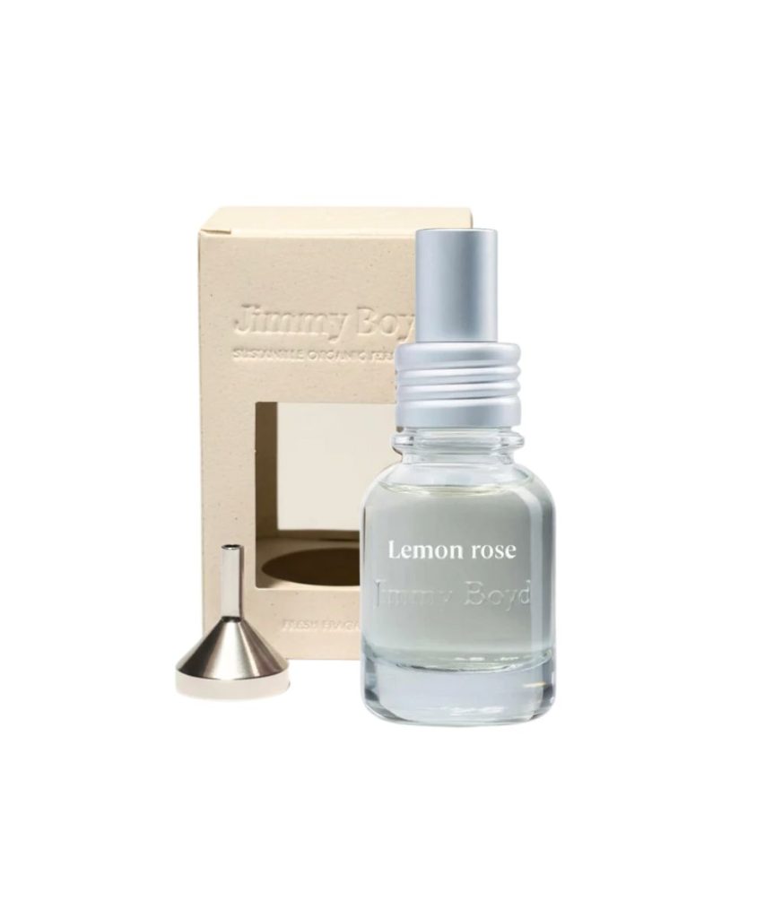 Mini colonia Lemon & Roses ecológica Jimmy Boyd formato rellenable con embudo